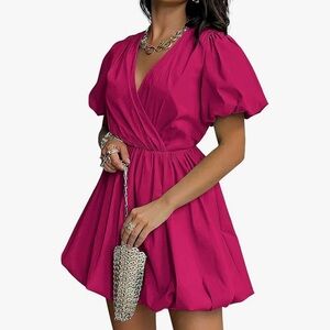 Elegant Pink Puff Sleeve Dress